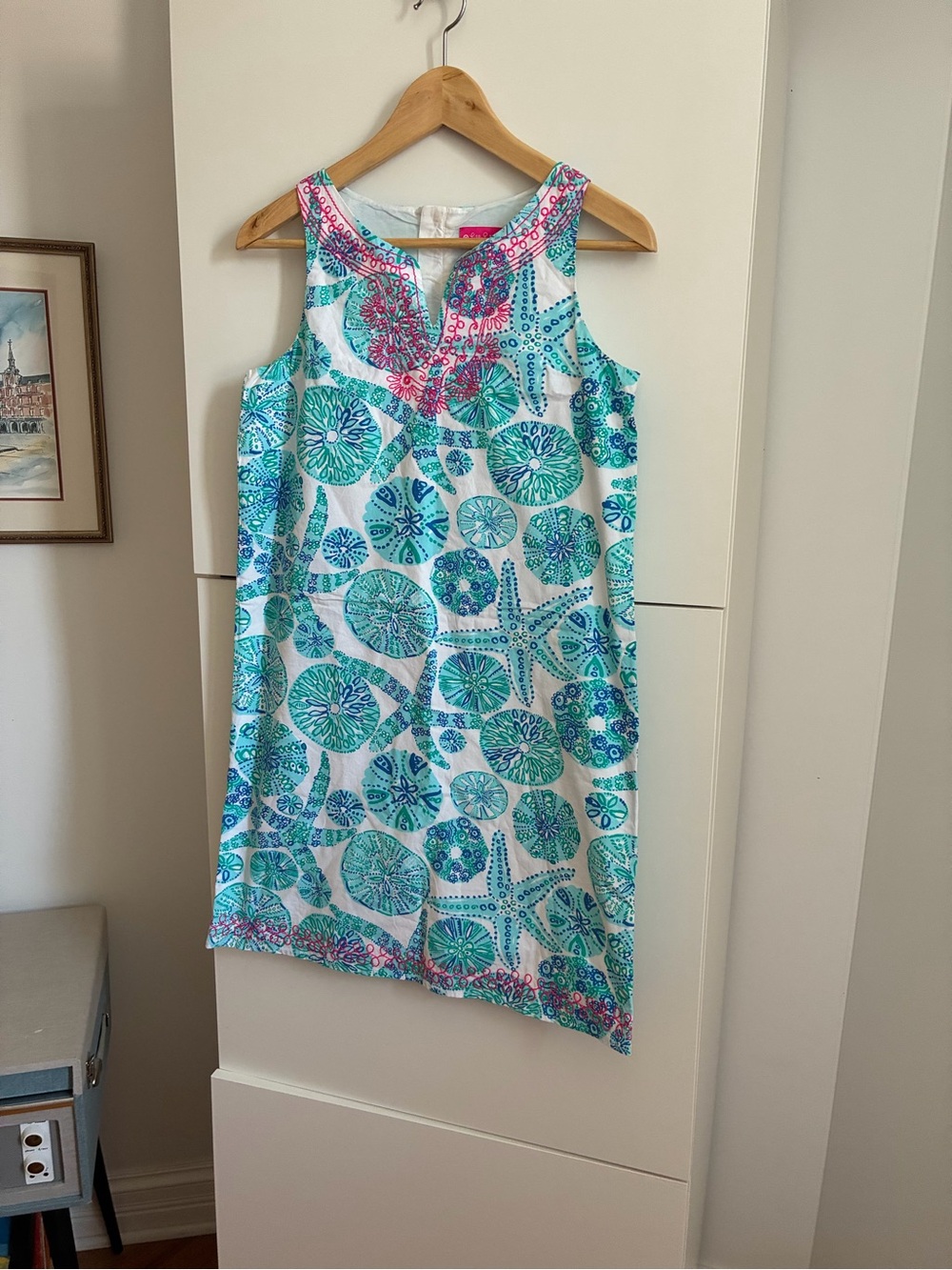 Lilly Pulitzer for Target Dress Blue and Green with Pink Embroidered Details XL